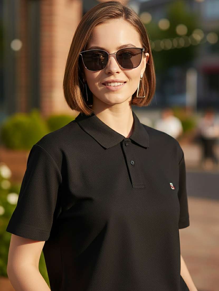 women solid short sleeve polo t-shirt