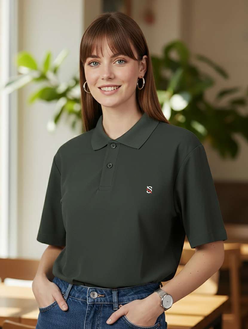 women solid short sleeve polo t-shirt