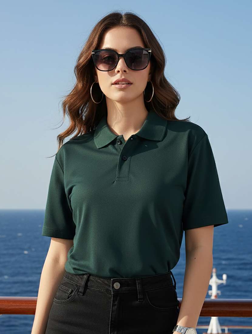women solid short sleeve polo t-shirt