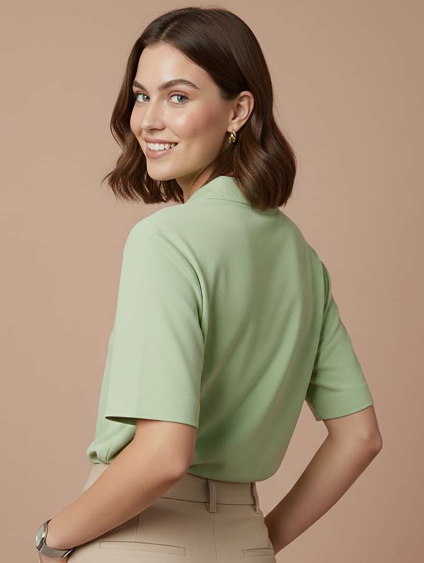 women solid short sleeve polo t-shirt - 22300937 -  Standard Image - 3