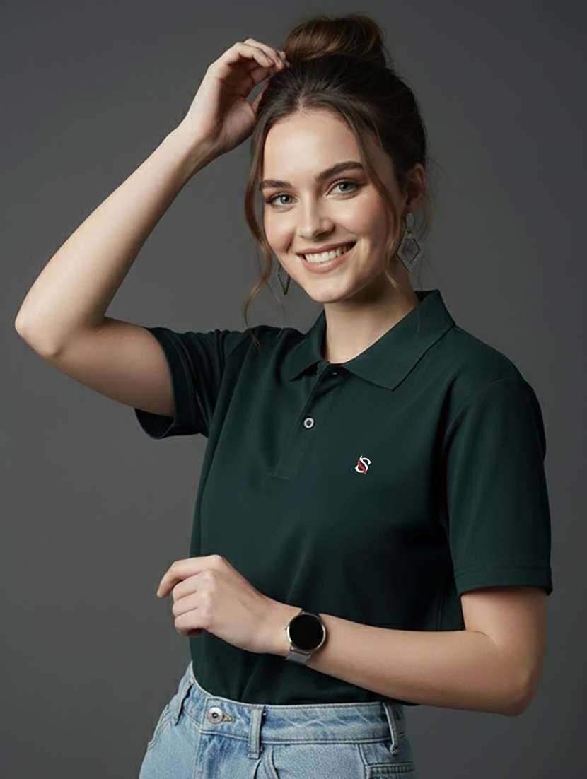 women solid short sleeve polo t-shirt
