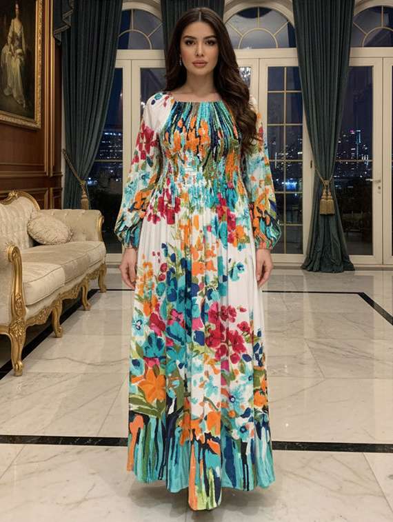 multi colored cotton fit & flare dress