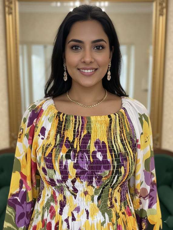 multi colored cotton fit & flare dress - 22301565 -  Standard Image - 3