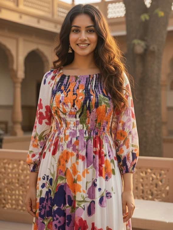 multi colored cotton fit & flare dress - 22301566 -  Standard Image - 3