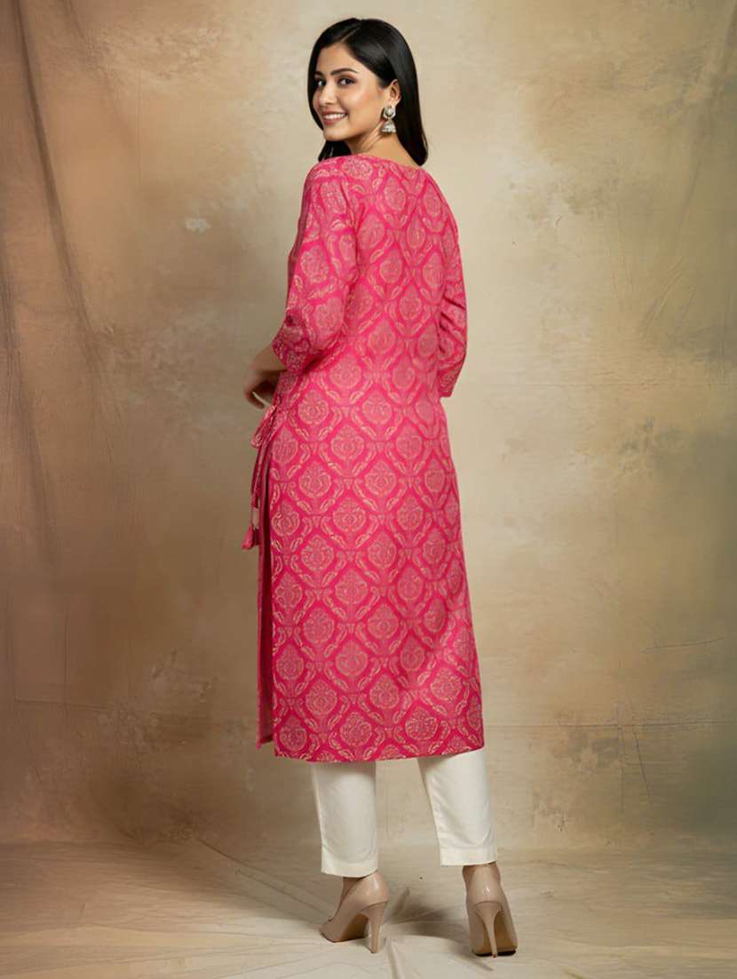 women printed three quarter sleeve straight kurta - 22301575 -  Standard Image - 3