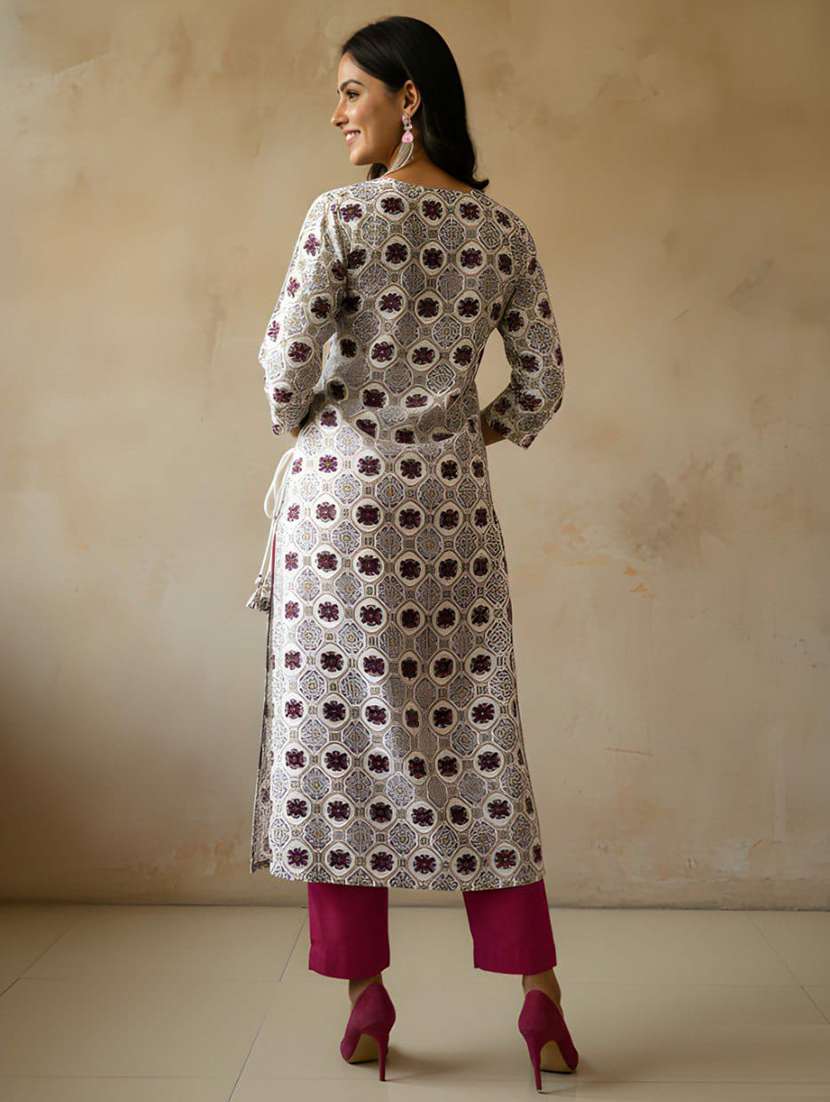 women printed three quarter sleeve straight kurta - 22301577 -  Standard Image - 3
