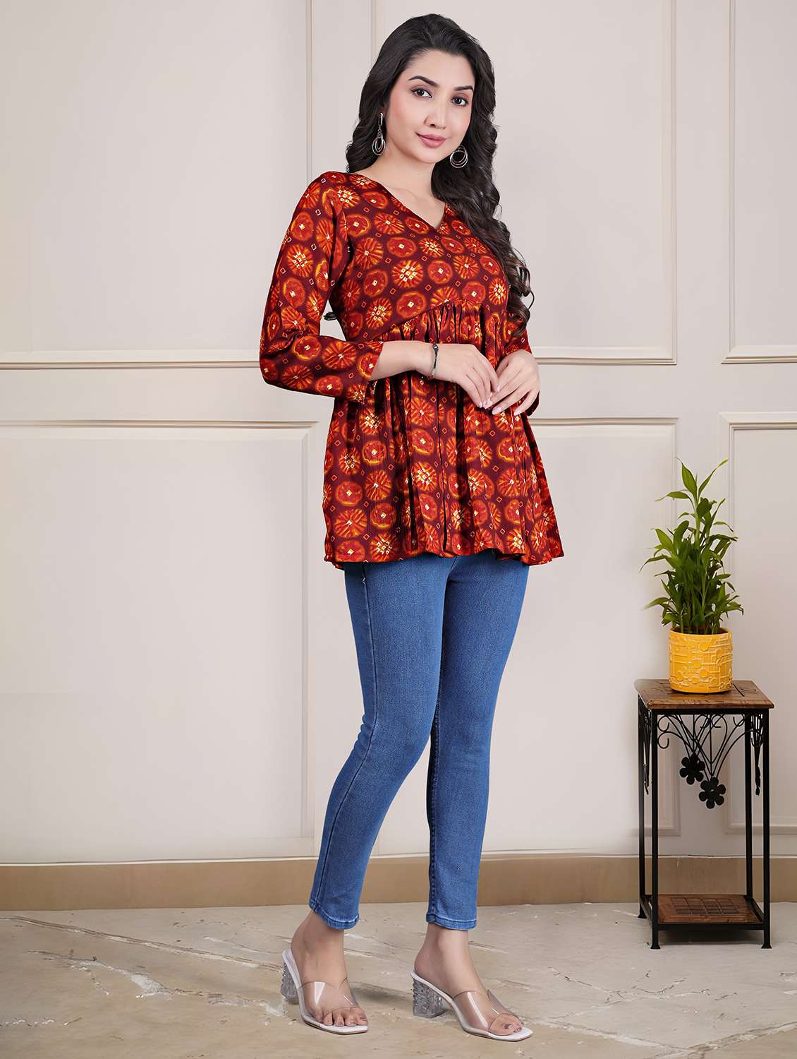 women printed long sleeve flared tunic - 22301579 -  Standard Image - 3