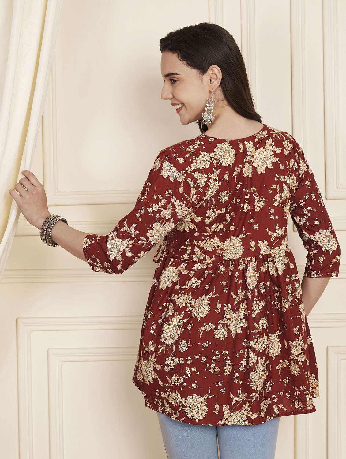 women printed three quarter sleeve sleeve flared kurti - 22301582 -  Standard Image - 3