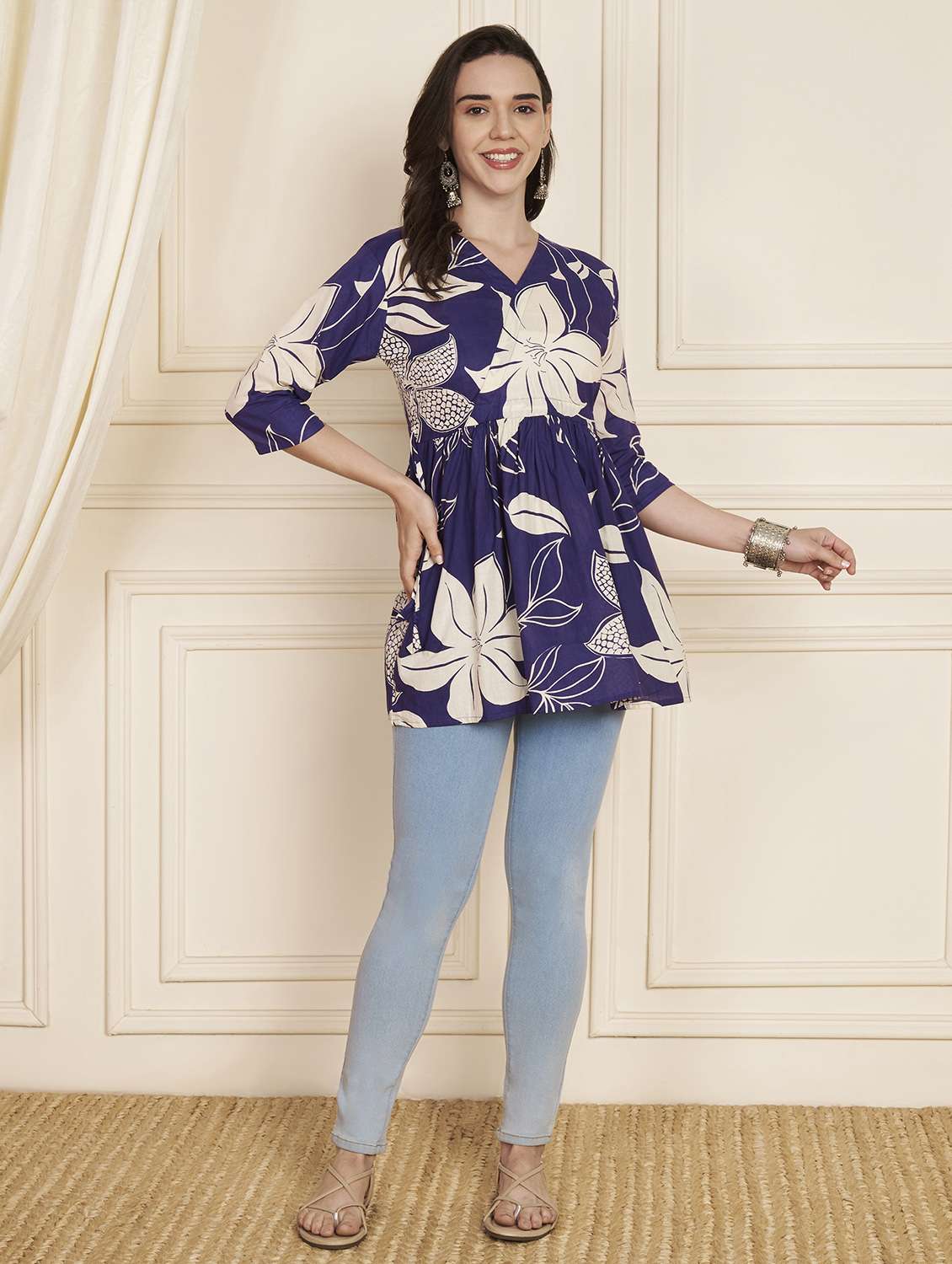 women printed three quarter sleeve sleeve flared kurti - 22301583 -  Standard Image - 3