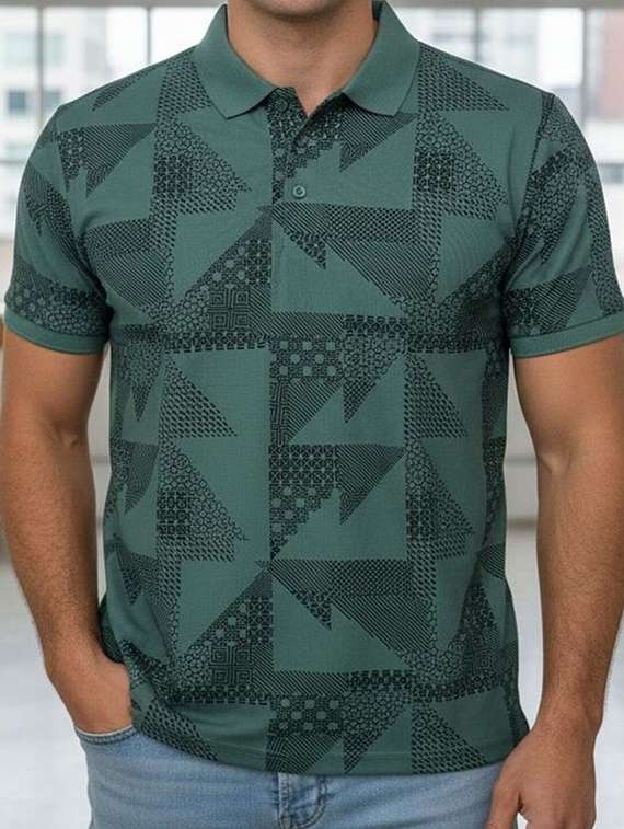 men printed short sleeve polo t-shirt - 22301585 -  Standard Image - 3