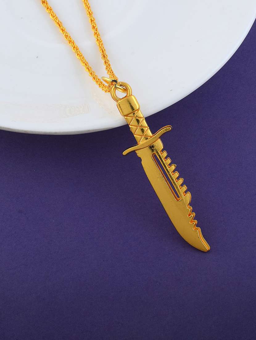 brass gold miniature hunting knife pendant