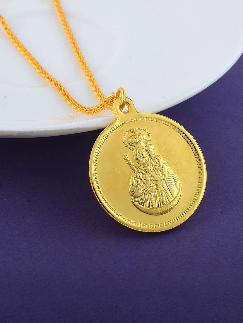 brass gold christian mother mary with baby jesus reversible spiritual pendant