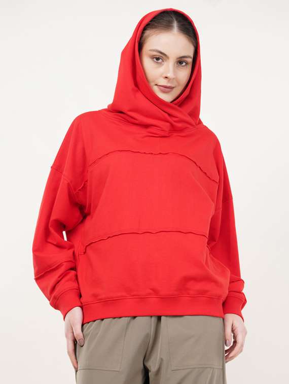 women solid long sleeve hooded oversized sweatshirt