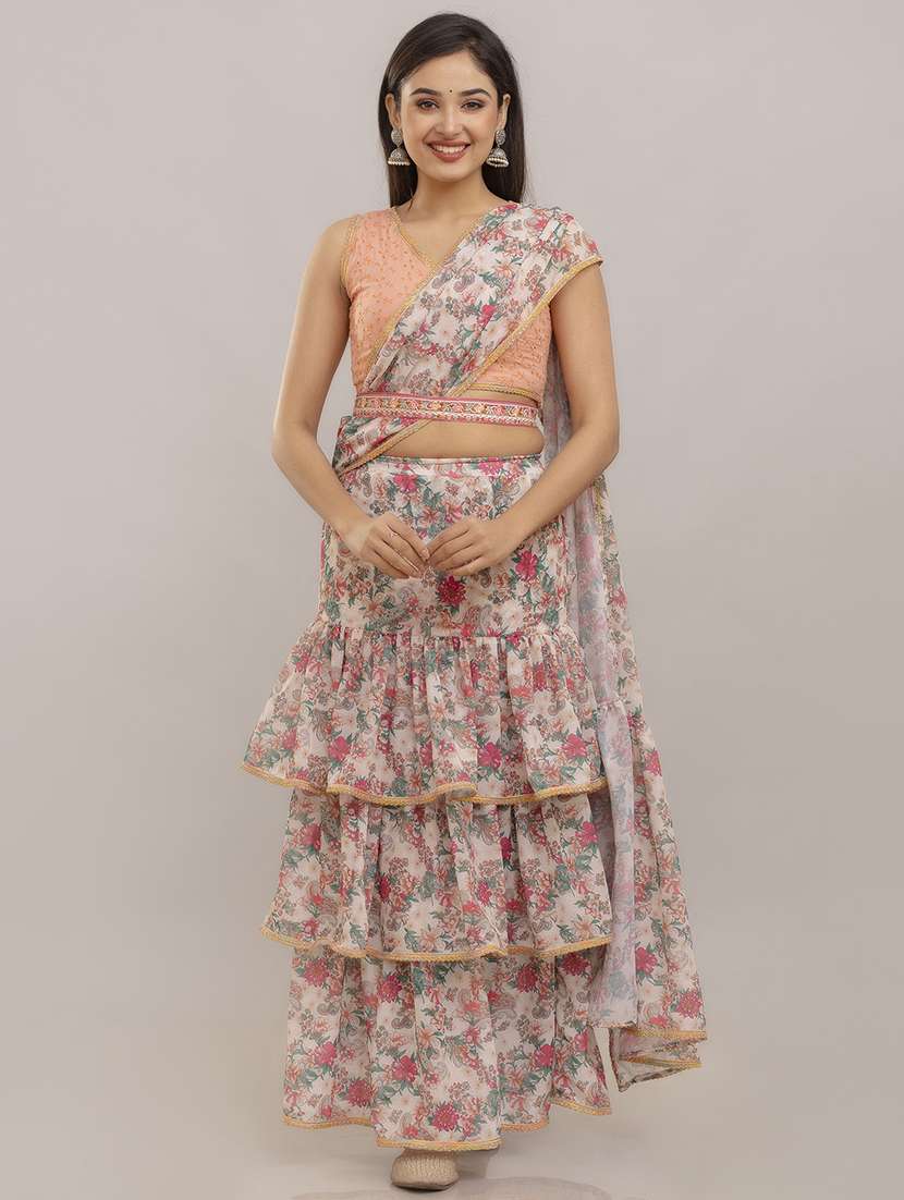 women floral printed pre-drape lehenga