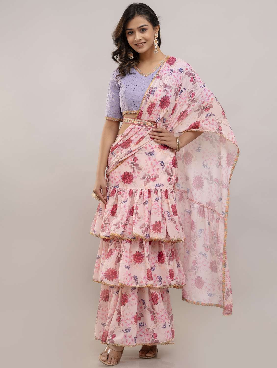 women floral printed pre-drape lehenga - 22301661 -  Standard Image - 3