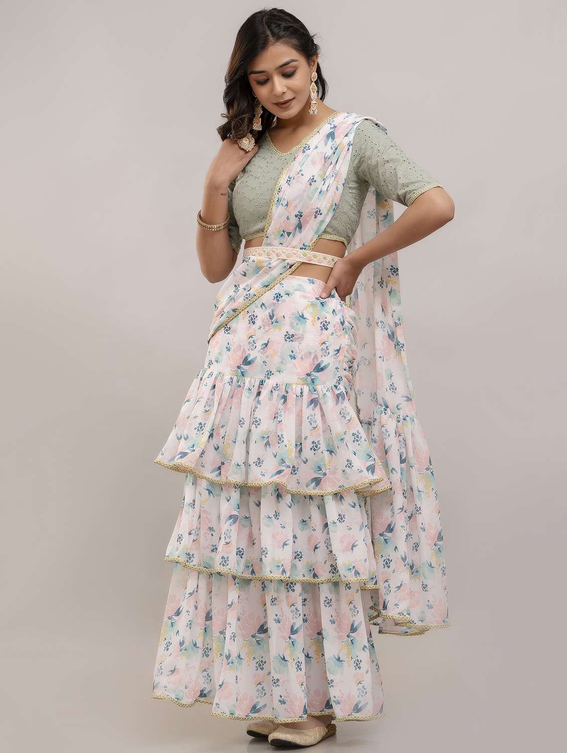 women floral printed pre-drape lehenga - 22301663 -  Standard Image - 3