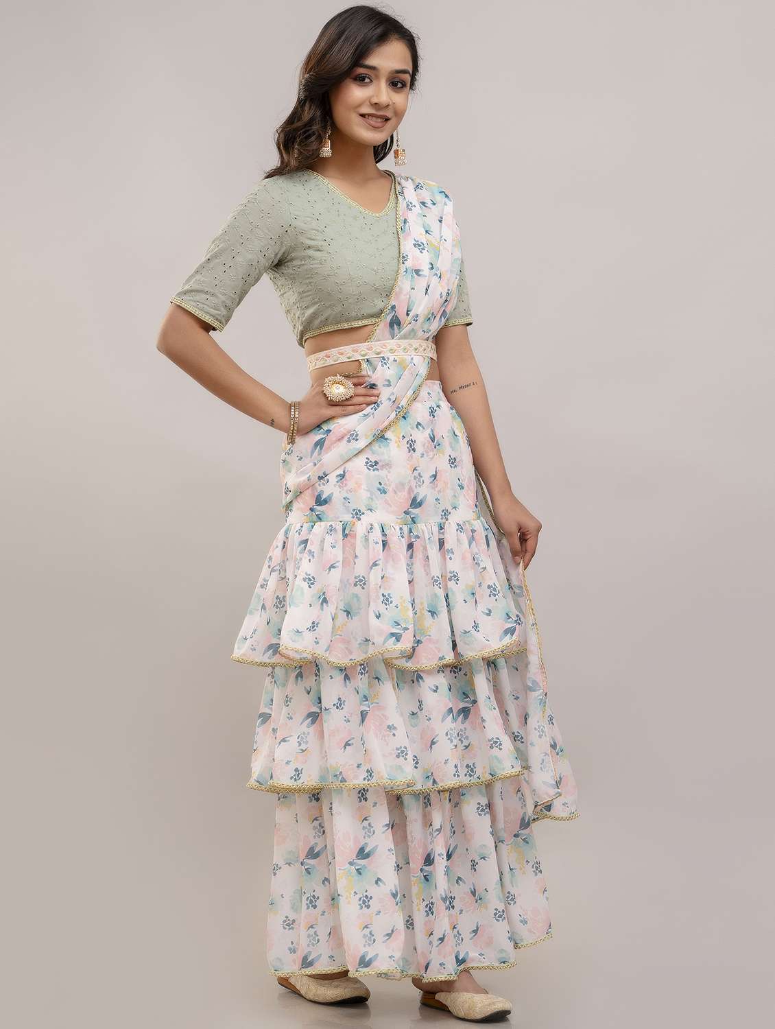 women floral printed pre-drape lehenga - 22301663 -  Standard Image - 5