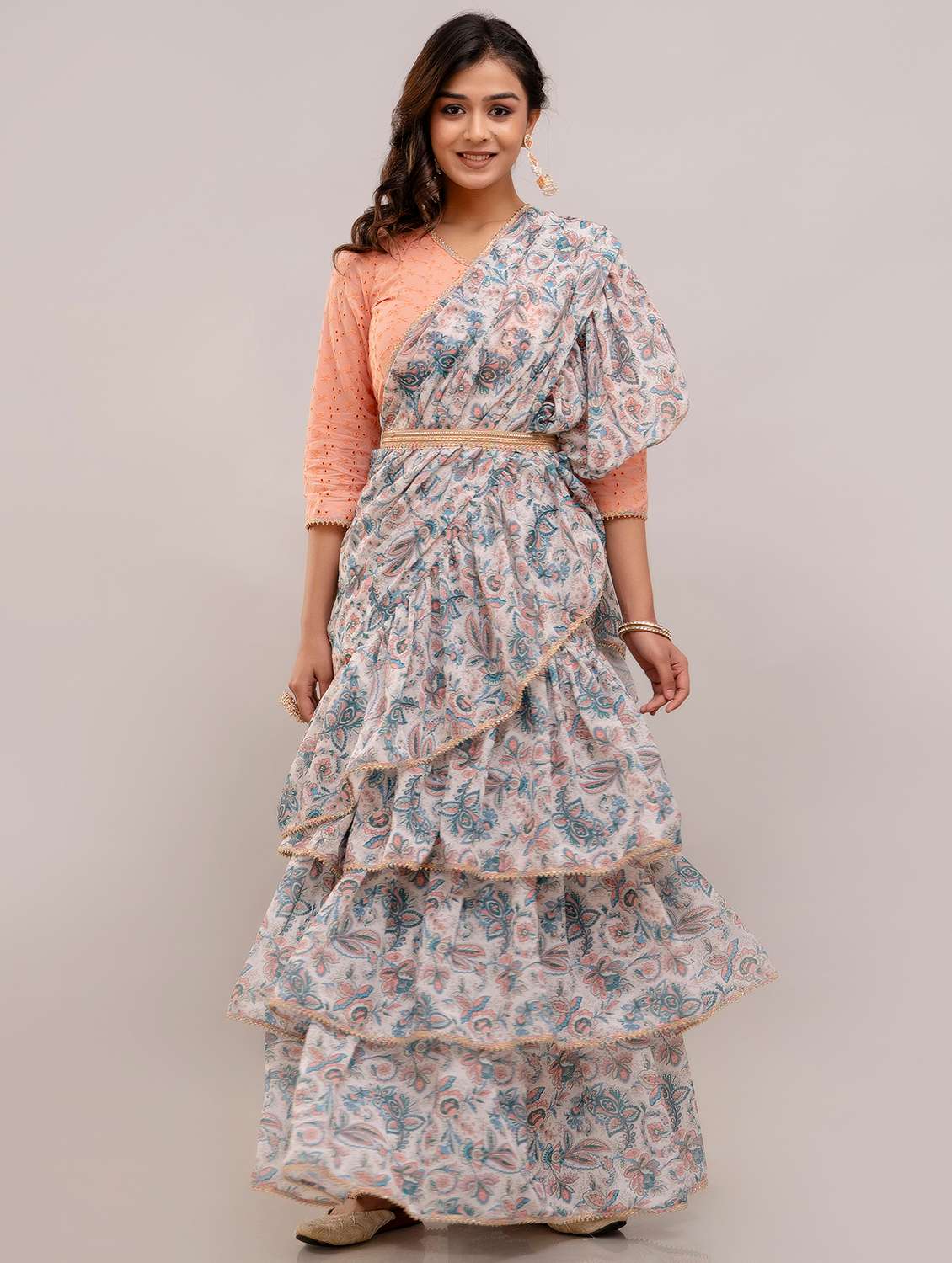 women floral printed pre-drape lehenga