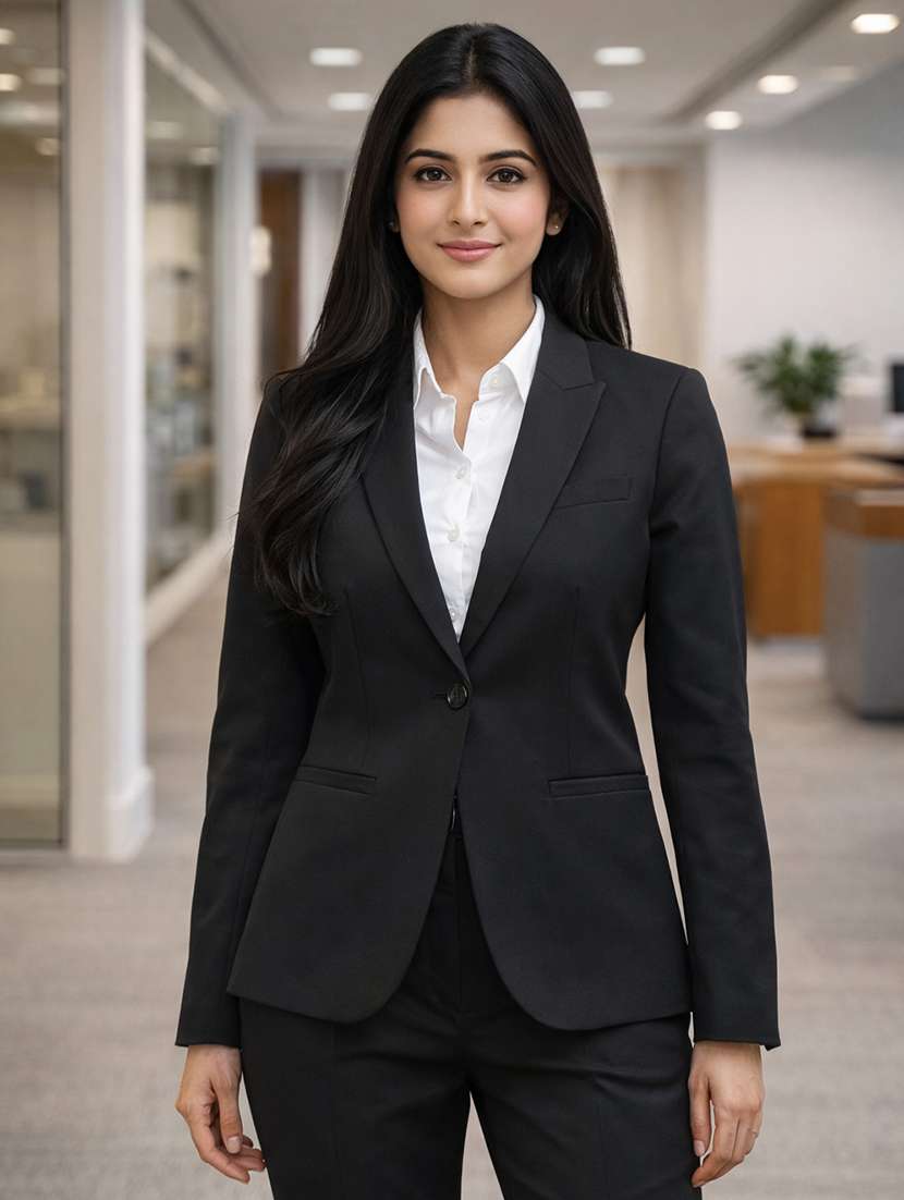 women solid long sleeve single breasted blazer