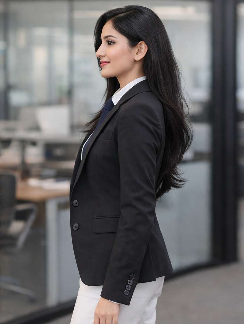 women solid long sleeve single breasted blazer - 22301680 -  Standard Image - 3