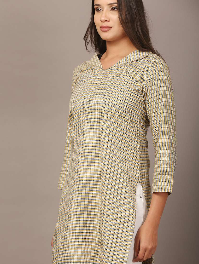women checkered three quarter sleeve woolen kurta - 22301690 -  Standard Image - 5