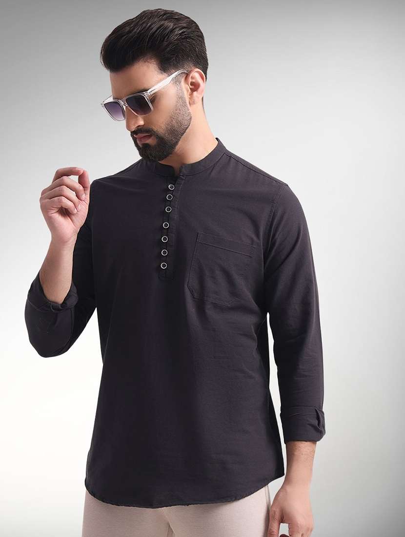 men solid mandarin neck short kurta