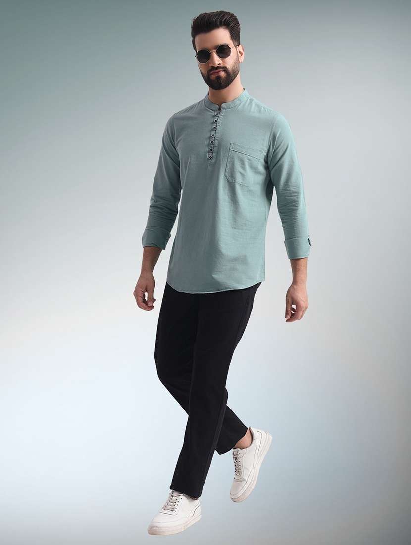 men solid mandarin neck short kurta - 22301695 -  Standard Image - 3