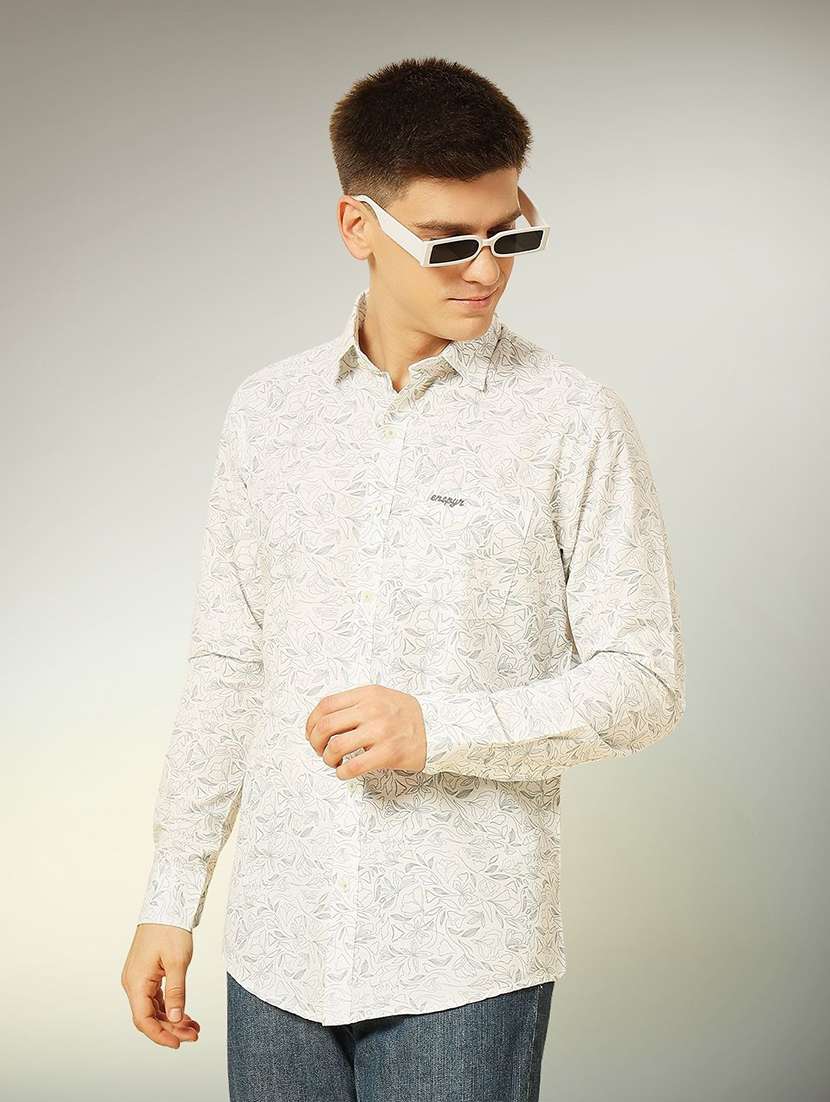 men printed long sleeve regular fit casual shirt