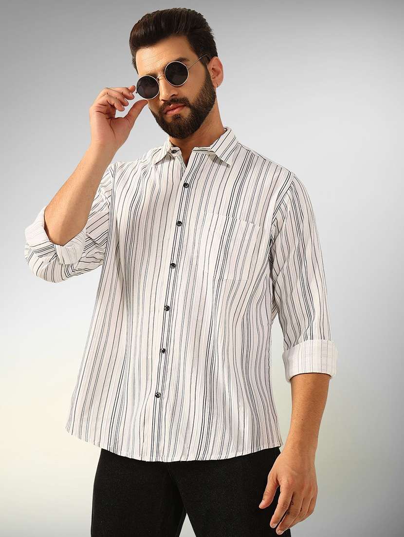 men striped long sleeve regular fit casual shirt