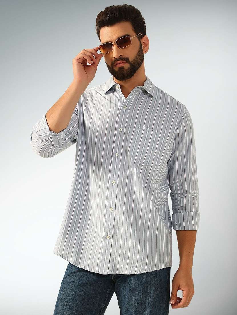 men striped long sleeve regular fit casual shirt