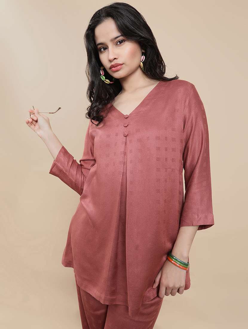 women solid three quarter sleeve a-line kurti