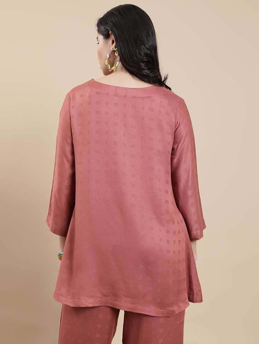 women solid three quarter sleeve a-line kurti - 22301772 -  Standard Image - 3