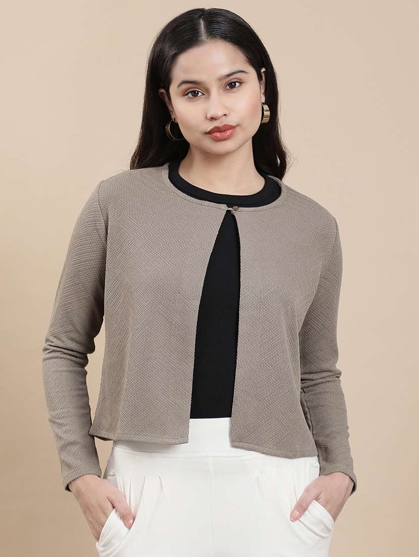 women solid long sleeve crop shrug