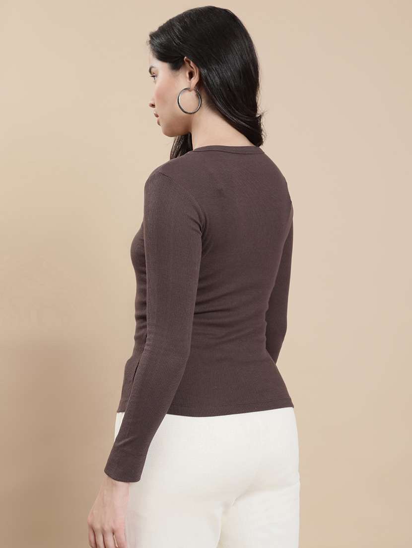 women solid long sleeve straight top - 22301820 -  Standard Image - 3