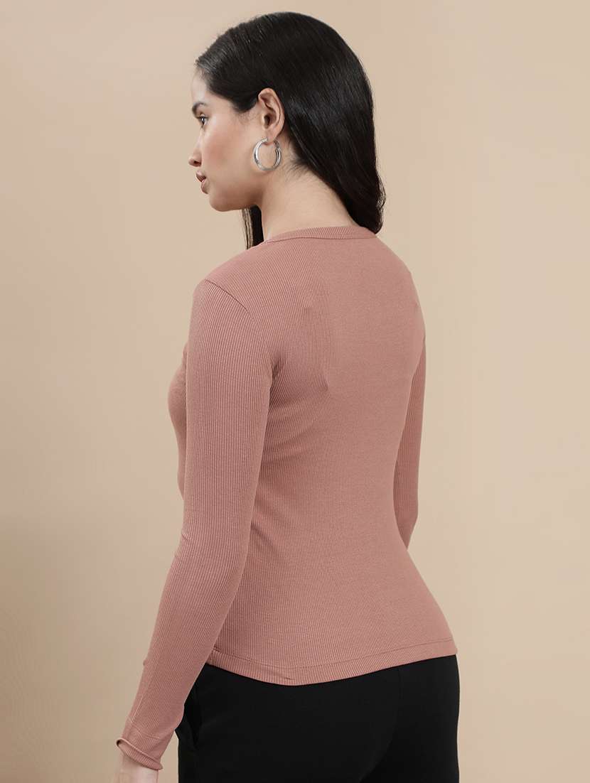 women solid long sleeve straight top - 22301831 -  Standard Image - 3
