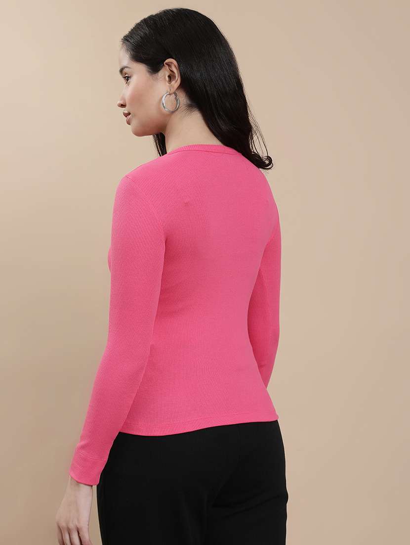 women solid long sleeve straight top - 22301832 -  Standard Image - 3