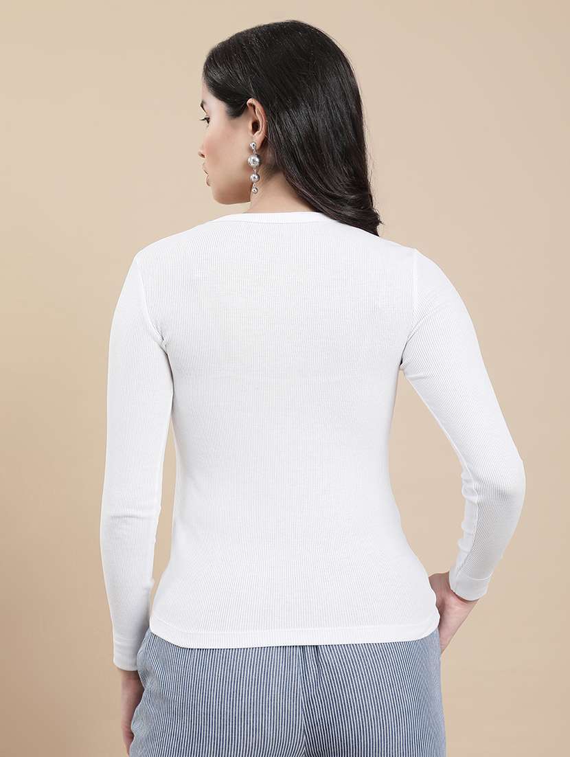 women solid long sleeve straight top - 22301834 -  Standard Image - 3