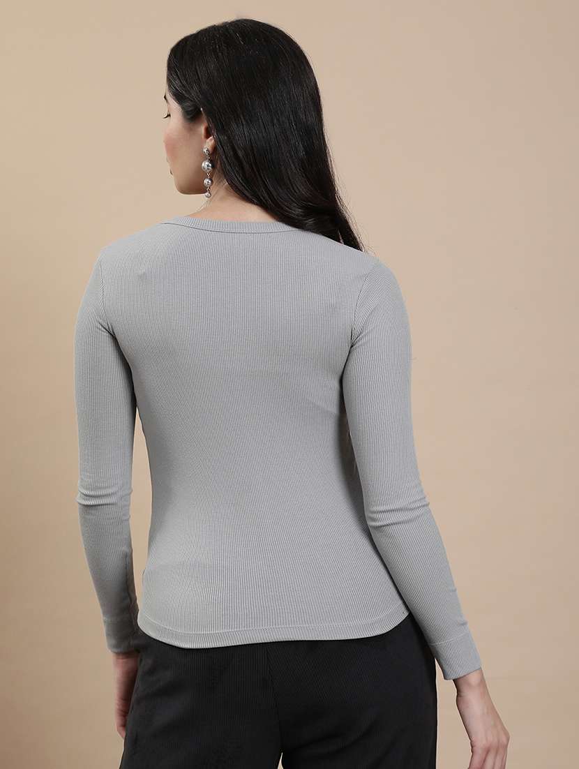 women solid long sleeve straight top - 22301837 -  Standard Image - 3