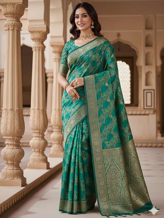 women self design banarasi saree with blouse