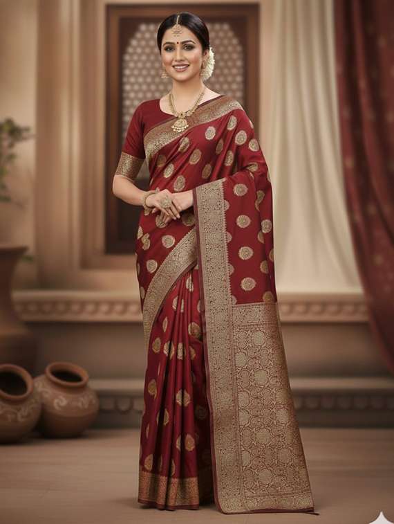women self design banarasi saree with blouse