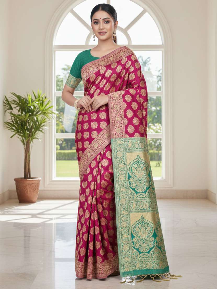 women self design banarasi saree with blouse