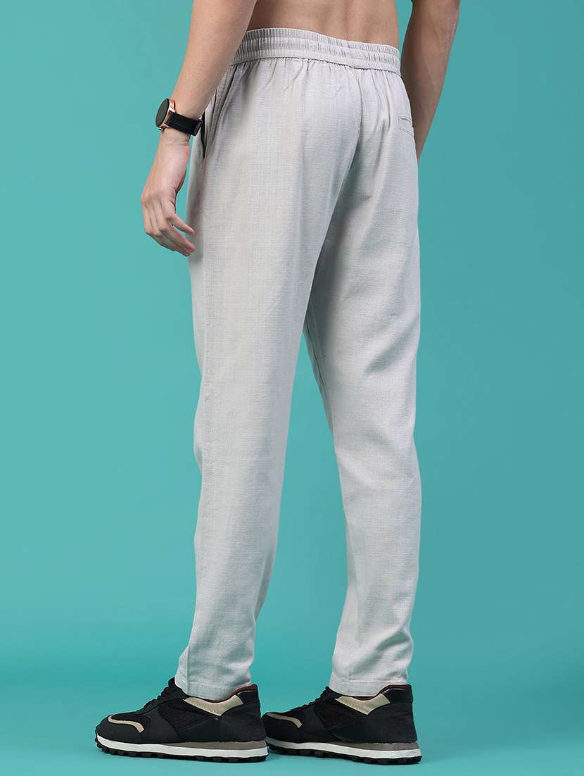 men solid mid rise flat front casual trouser - 22302087 -  Standard Image - 3