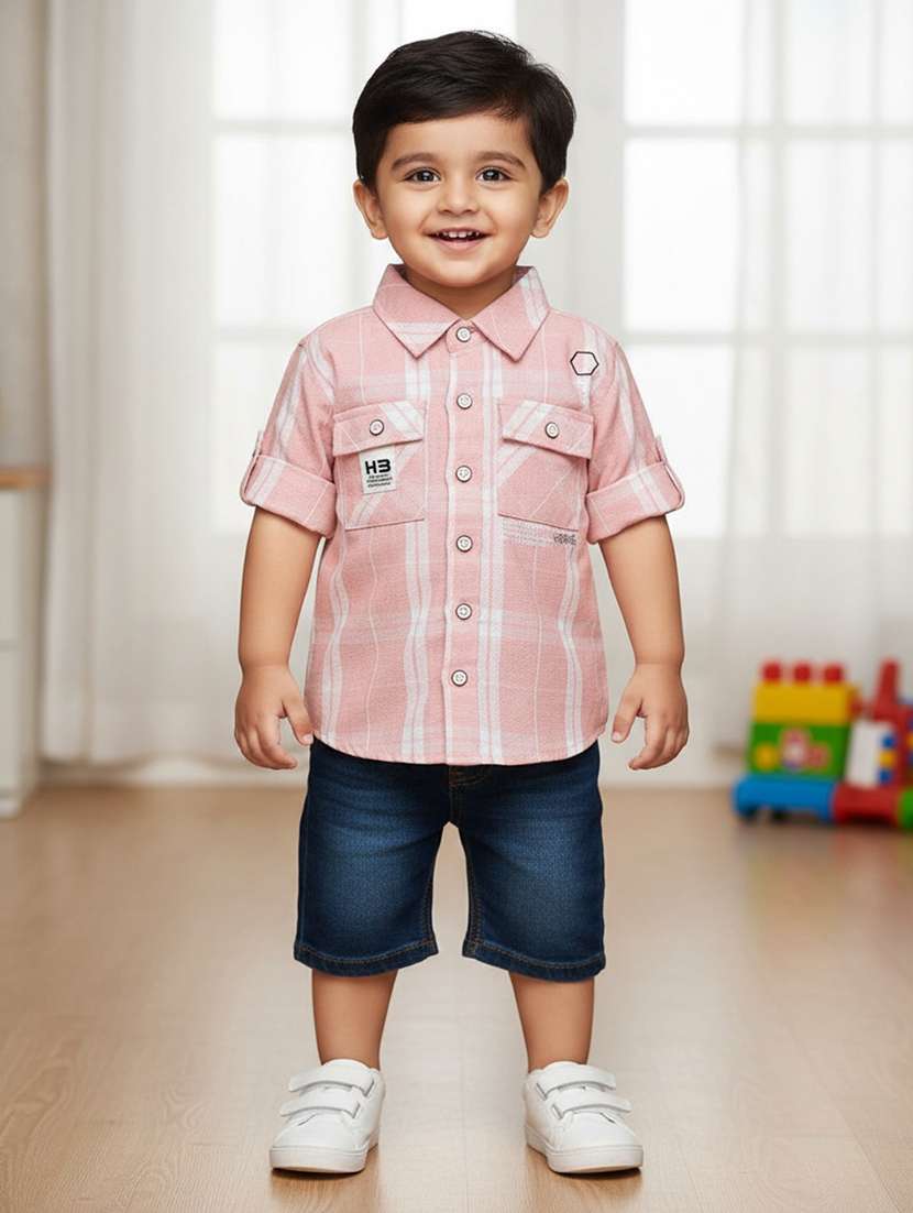boys checekred collared short sleeve shirt