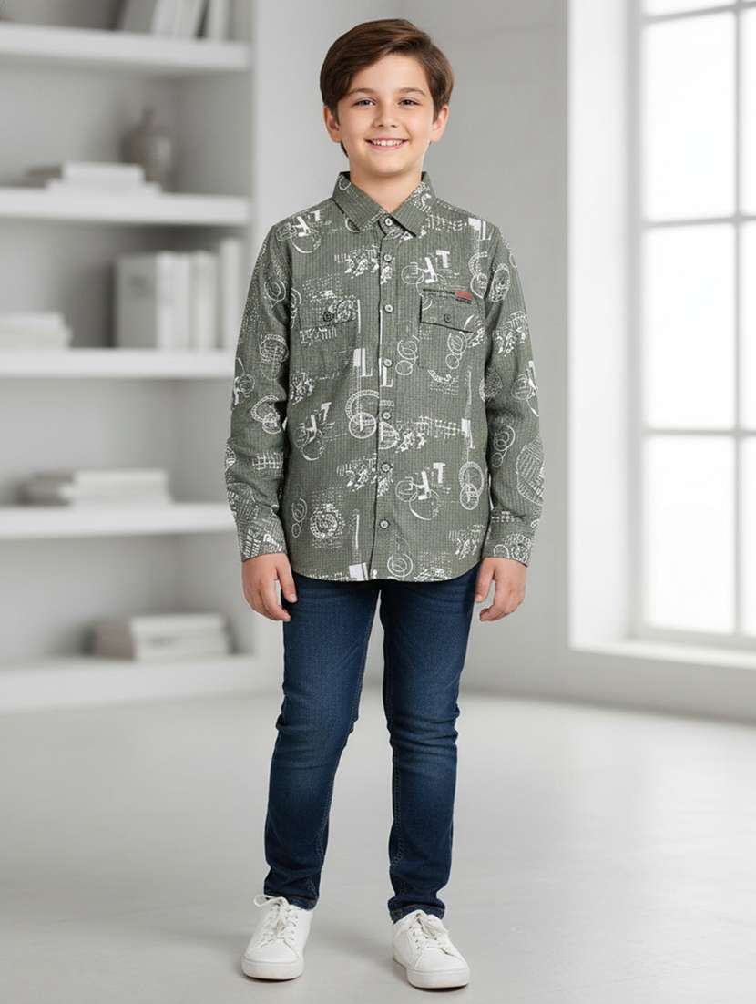 boys printed long sleeve collared shirt