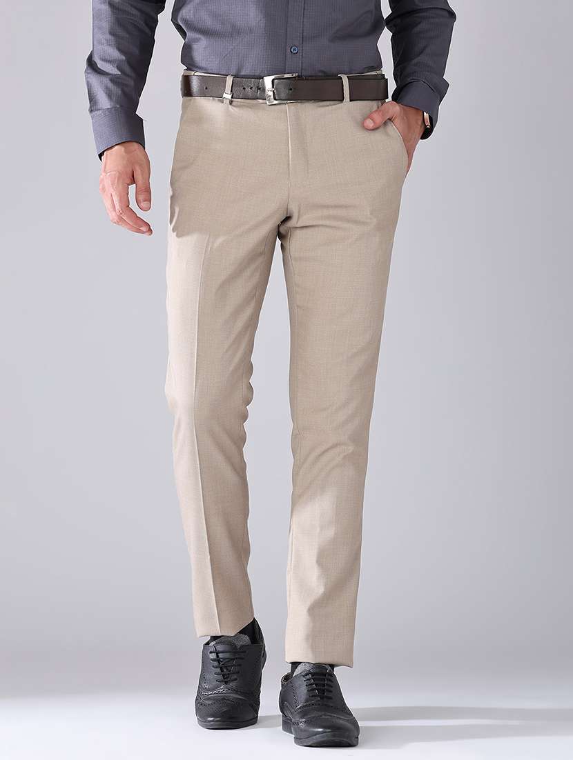 men solid mid rise flat front formal trouser