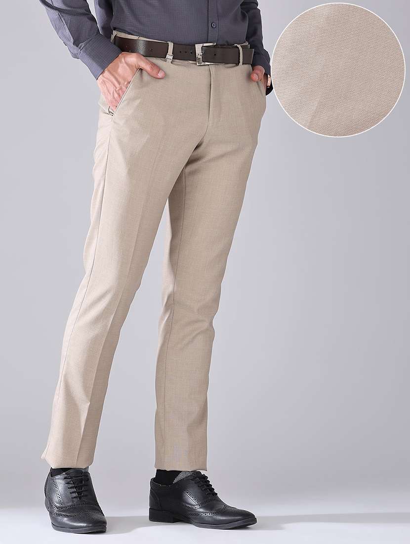 men solid mid rise flat front formal trouser - 22302224 -  Standard Image - 3