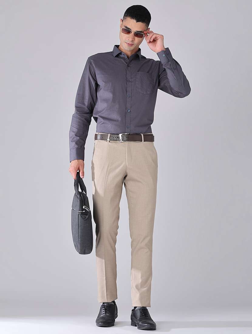 men solid mid rise flat front formal trouser - 22302224 -  Standard Image - 5