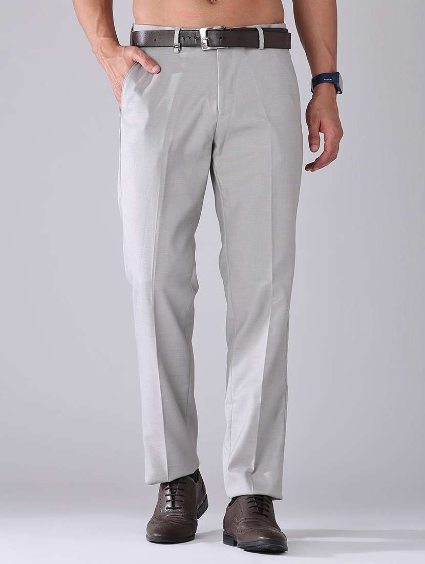 men solid mid rise regular fit trouser