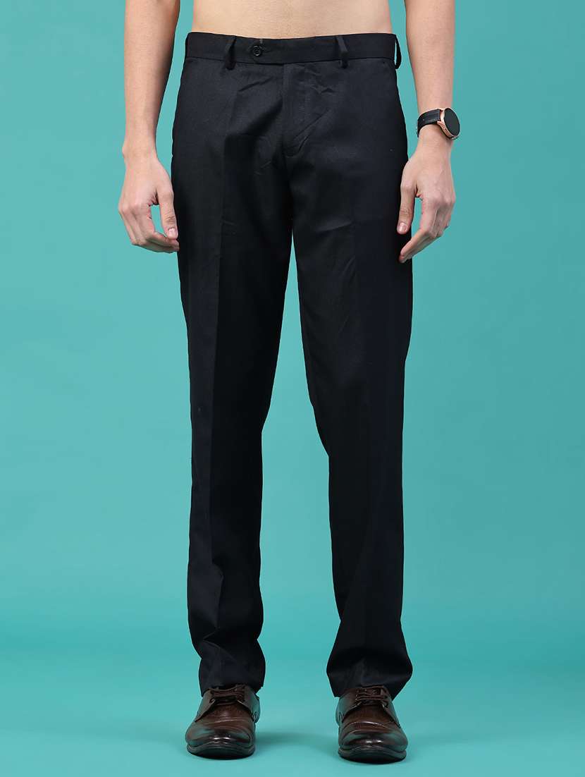 navy blue viscose flat front trousers formal
