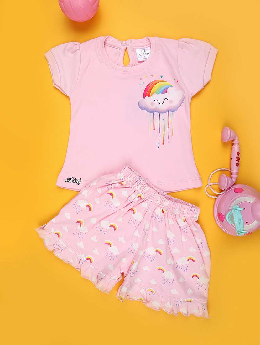 pink cotton shorts set infant twin